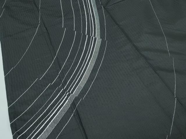 平和屋本店▽極上 訪問着 単衣 紬地 総刺繍 刺し子 流線文 黒地 逸品 CZAA2951s5