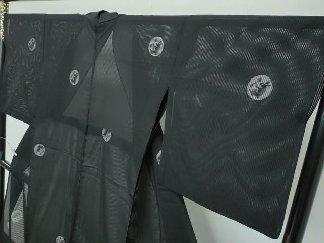 平和屋着物*極上 夏物 小紋 縦絽 兎 黒地 逸品 CZAA2963s5