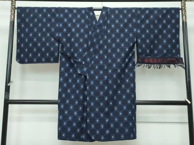 平和屋本店■極上 重要無形文化財 久留米絣 道中着 ロング丈 単衣 反端付き 綿 逸品 未使用 CZAA2967s5