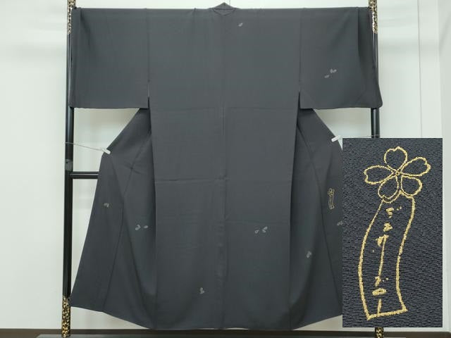 平和屋本店■極上 男性 世界的人形師 辻村寿三郎 ジュサブロー 訪問着 キングサイズ 舞花弁 金彩 紫黒色地 逸品 CZAA2973s5
