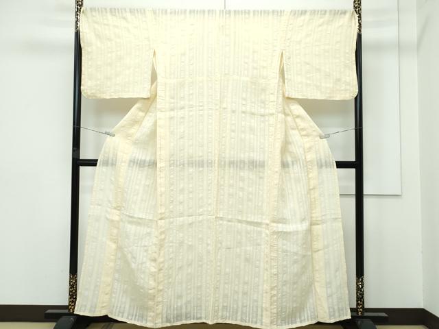 平和屋着物∴極上 夏物 夢工房 小紋・浴衣兼用 縞 砥粉色地 綿麻 逸品 CZAA2982s5