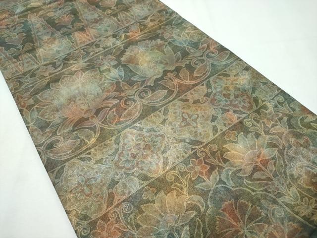 平和屋着物●極上 伝統工芸品 伊那紬 手織り 全通柄袋帯 更紗花文 金彩 逸品 CZAA3057s5