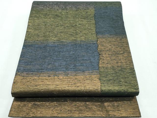 平和屋着物●極上 両面 太鼓柄袋帯 スリーシーズン 春夏秋 刺繍 納戸 鳥獣戯画 金糸 逸品 CZAA3079s5