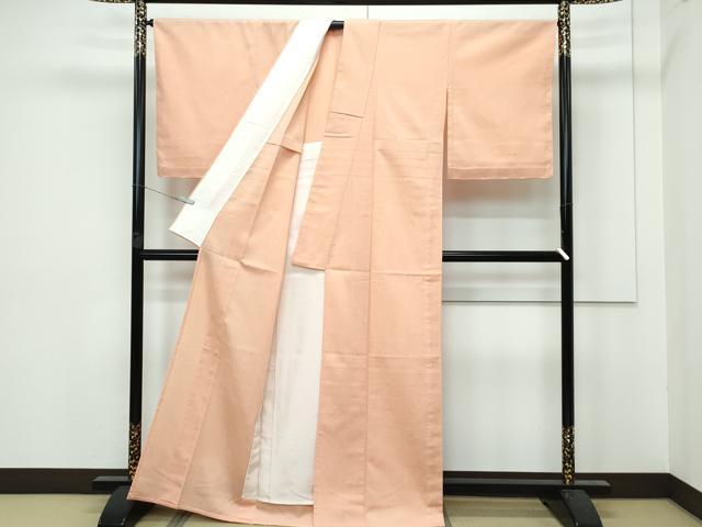平和屋本店▽極上 白鷹お召 単衣 色無地 洒落柿色 小松紀夫作 証紙付き 逸品 未使用 CZAA3102s5
