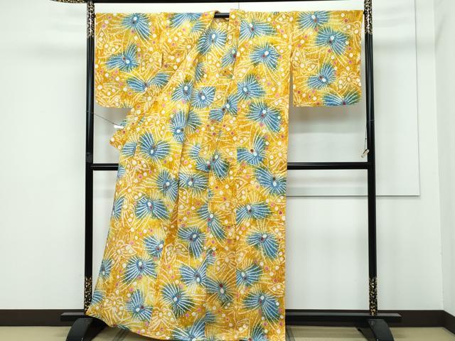 平和屋着物∴極上 夏物 浴衣 有松鳴海絞り 舞蝶文 綿 逸品 CZAA3115s5