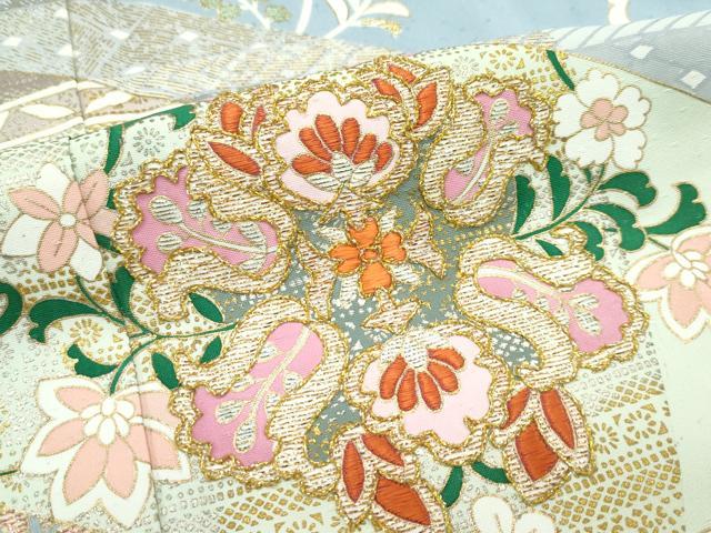 平和屋本店■極上 創業460年・千總 色留袖 刺繍 正倉院花唐草文 金彩 青磁鼠色地 高島屋扱い 逸品 CZAA3126s5