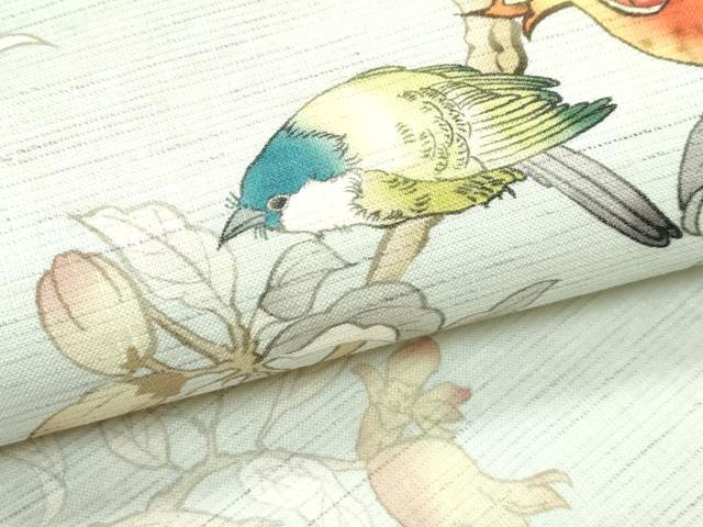 平和屋着物■極上 夏物 太鼓柄 京袋帯 WAKKA ワッカ 近江の麻 手描き ザクロ 休み鳥 紙タグ付き 逸品 CZAA3173s5