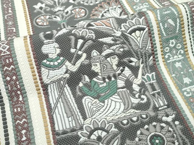 平和屋着物■極上 本場筑前博多織 八寸名古屋帯 壁画文様 逸品 CZAA3195s5