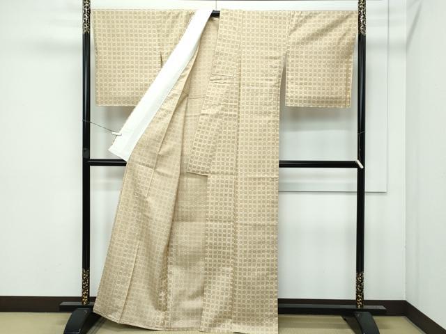 平和屋本店▽極上 石川県指定無形文化財 牛首紬 白山工房 手織り 単衣 幾何学文様 証紙付き 逸品 未使用 CZAA3200s5