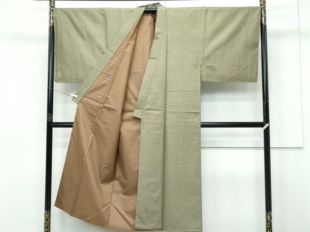平和屋着物●極上 男性 紬 アンサンブル 色無地 黄海松茶色 逸品 未使用 CZAA3227s5