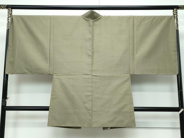 平和屋着物●極上 男性 紬 アンサンブル 色無地 黄海松茶色 逸品 未使用 CZAA3227s5