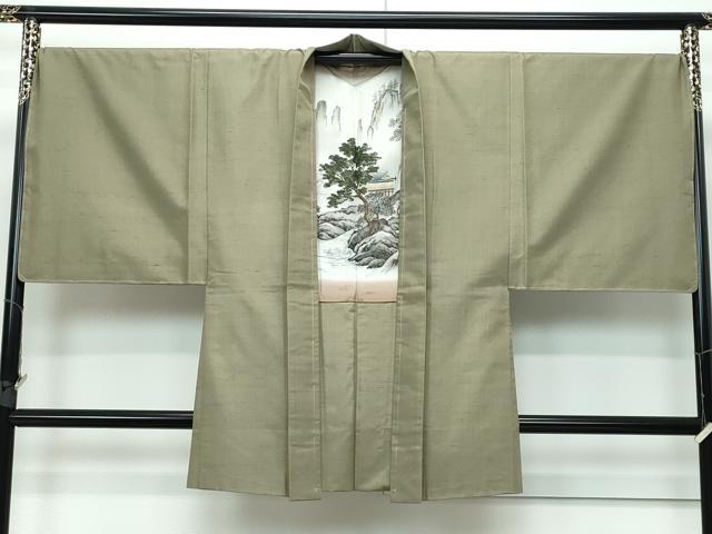 平和屋着物●極上 男性 紬 アンサンブル 色無地 黄海松茶色 逸品 未使用 CZAA3227s5