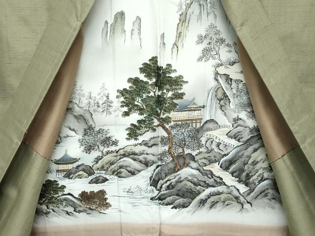 平和屋着物●極上 男性 紬 アンサンブル 色無地 黄海松茶色 逸品 未使用 CZAA3227s5