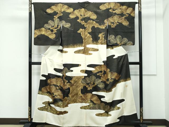 平和屋本店●極上 ジャパンオートクチュール 渡辺雪三郎 訪問着 刺繍 松 黒地 金彩 逸品 CZAA5557s6