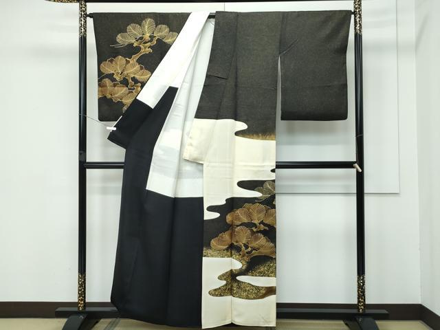 平和屋本店●極上 ジャパンオートクチュール 渡辺雪三郎 訪問着 刺繍 松 黒地 金彩 逸品 CZAA5557s6