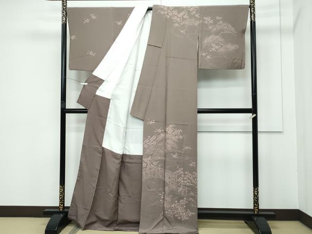 平和屋本店■超希少 友禅染色家 品川恭子 訪問着 草花風景文 生壁色地 逸品 CZAA3245s5