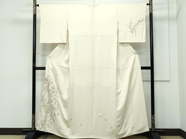 平和屋着物▽中国三大刺繍　スワトウ刺繍　訪問着　単衣　作家物　橘　枝梅文　金糸　正絹　逸品　CAAV3718dy 平和屋着物▽本場大島紬 単衣 中国三大刺繍 汕頭刺繍 スワトウ刺繍