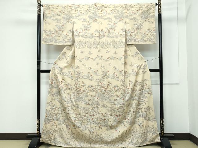 平和屋本店■極上 訪問着 総刺繍 中国三大刺繍 スワトウ相良刺繍 草花風景文 金糸 枯色地 逸品 CZAA3263s5