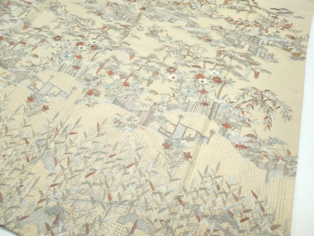平和屋本店■極上 訪問着 総刺繍 中国三大刺繍 スワトウ相良刺繍 草花風景文 金糸 枯色地 逸品 CZAA3263s5