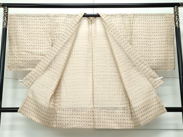 平和屋着物▽極上 スリーシーズン 春夏秋 塵除け 道中着 ロング丈 芝草紋紗 丸文 香色地 逸品 未使用 CZAA3292s5