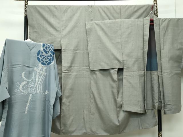 平和屋本店■極上 男性 本場結城紬 重要無形文化財 アンサンブル・長襦袢セット 色無地 利休色 逸品 CZAA3301s5