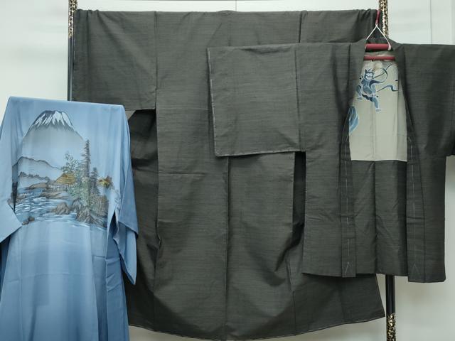 平和屋着物■極上 男性 紬 アンサンブル・長襦袢セット キングサイズ 100亀甲 逸品 未使用 CZAA3304s5