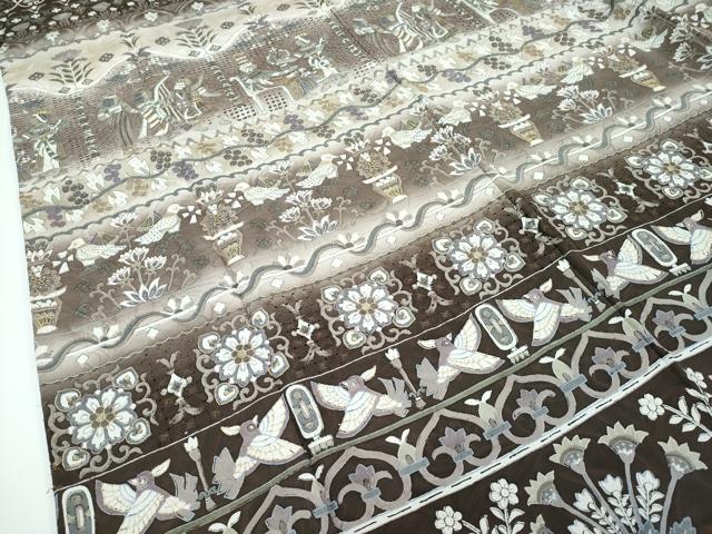 平和屋本店●極上 訪問着 中国三大刺繍 スワトウ刺繍 エジプト壁画文様 暈し染め 金糸 涅色地 逸品 CZAA5788s6