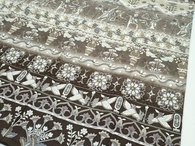 平和屋本店●極上 訪問着 中国三大刺繍 スワトウ刺繍 エジプト壁画文様 暈し染め 金糸 涅色地 逸品 CZAA5788s6
