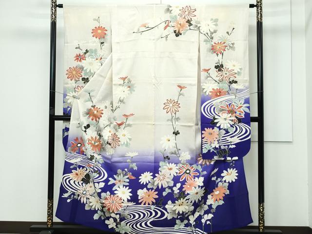 平和屋本店*極上 夏物 アンティーク 大正ロマン 振袖 流水菊文 暈し染め 金銀彩 逸品 CZAA3314s5