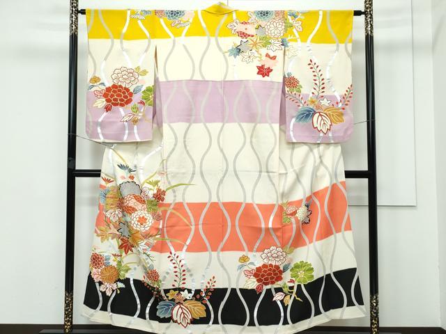 平和屋着物■極上　アンティーク　大正ロマン　訪問着　単衣　駒刺繍　立涌草花文　金銀彩　逸品　CZAA3324s5 平和屋着物□極上 アンティーク 大正ロマン 訪問着 単衣 駒刺繍 立涌