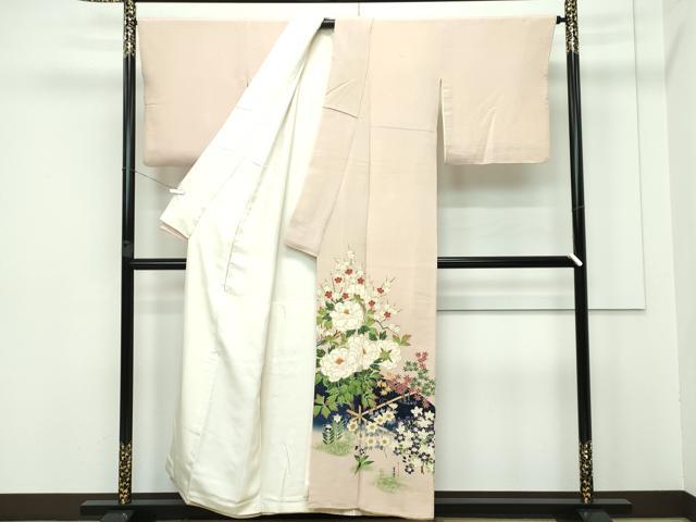 平和屋本店■極上 浦野理一 金彩友禅 色留袖 草花文 金彩 鬼しぼ縮緬 白茶色地 逸品 CZAA3327s5