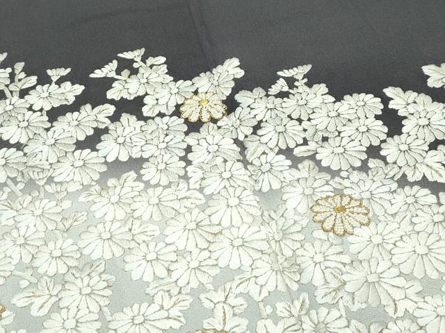 平和屋本店■極上 訪問着 総刺繍 中国三大刺繍 相良刺繍 菊 暈し染め 金糸 消炭色地 逸品 CZAA3361s5