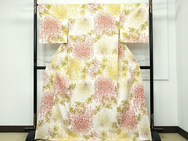 平和屋着物●極上 小紋 乱菊 金彩 鬼しぼ縮緬 逸品 CZAA3367s5