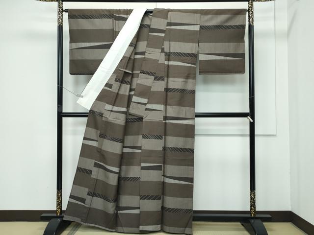 平和屋着物▽極上 紬 単衣 横段文 逸品 CZAA3406s5