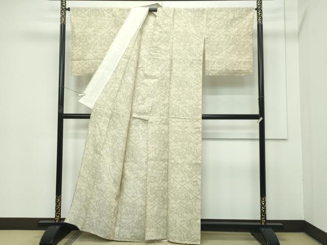 平和屋着物▽極上 本場結城紬 重要無形文化財 単衣 80亀甲 草花菱文 枯色地 逸品 CZAA3409s5