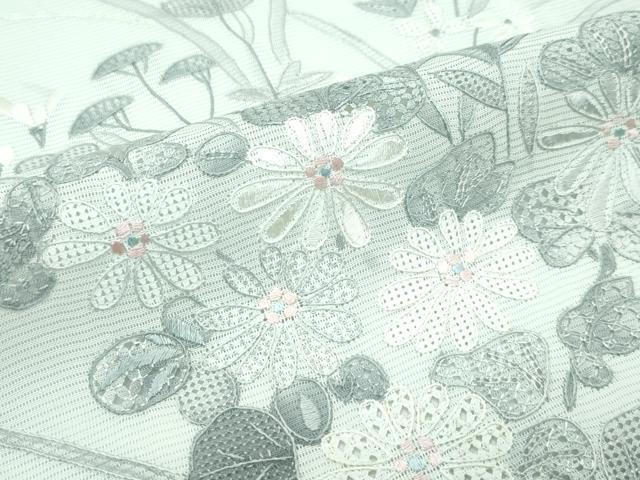 平和屋本店*極上 夏物 訪問着・長襦袢セット 絽 総刺繍 中国三大刺繍 スワトウ相良刺繍 草花文 白緑色地 鈴乃屋扱 逸品 未使用 CZAA3411s5