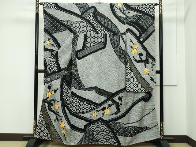平和屋着物●極上　振袖　駒刺繍　絞り　舞蝶文　黒地　逸品　CYAA4106s6 平和屋着物○極上 振袖 駒刺繍 絞り 舞蝶文 黒地 逸品 CYAA4106s6