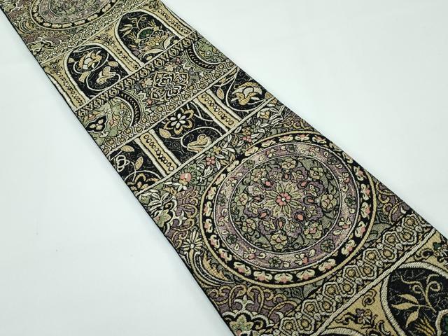 平和屋着物■極上 金彩友禅作家 金彩の魔術師 堀省平 金煌織 半幅帯 正倉院花文 黒地 金糸 逸品 CZAA3475s5
