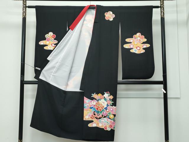平和屋着物■極上 七五三 女の子 7歳 祝着 友禅 エ霞花車文 黒地 金彩 逸品 CZAA3511s5