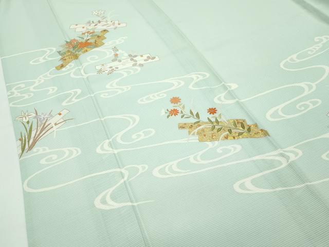 平和屋本店*極上 夏物 訪問着 絽 駒刺繍 花筏文 金彩 夏虫色地 逸品 未使用 CZAA3544s5