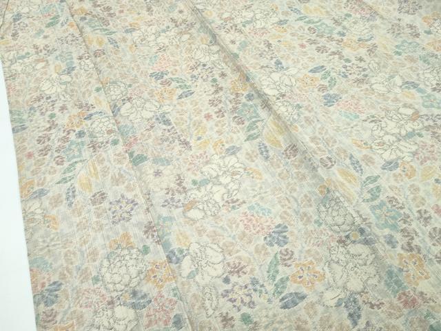 平和屋着物▽極上 小千谷紬 単衣 草花文 逸品 CZAA3556s5
