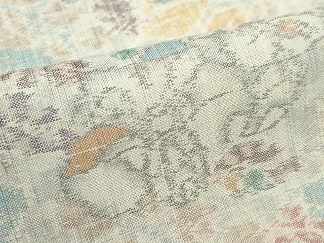 平和屋着物▽極上 小千谷紬 単衣 草花文 逸品 CZAA3556s5