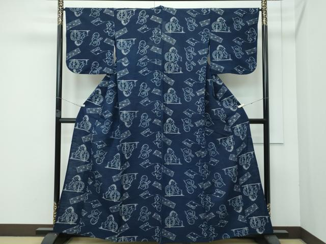 平和屋着物●極上 弓浜絣 単衣 唐子 東武百貨店扱い 逸品 CZAA3563s5