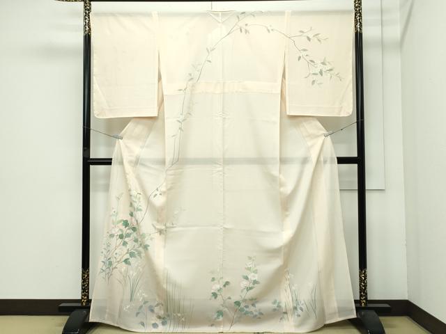 平和屋着物■極上 夏物 訪問着 絽 草花文 浅黄色地 逸品 未使用 CZAA3570s5
