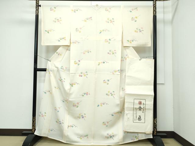 平和屋本店■極上 夏物 京都祇園の老舗 ぎをん齋藤 小紋 絽 成り物 銀彩 砥粉色地 たとう紙付き 逸品 CZAA3585s5