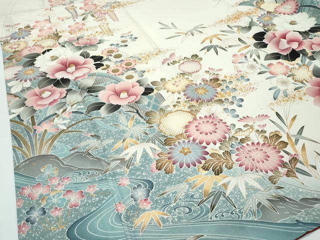 平和屋着物●極上 訪問着 流水草花文 暈し染め 金彩 逸品 CZAA3590s5