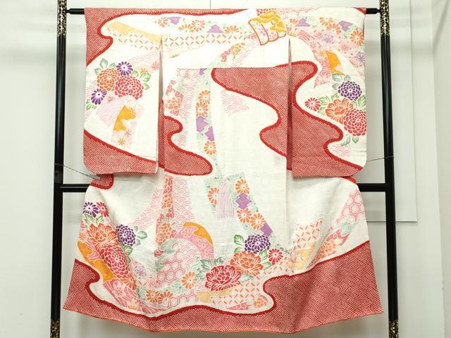 平和屋着物■極上 七五三 女の子 7歳 祝着 総絞り 束ね熨斗草花文 逸品 CZAA3606s5