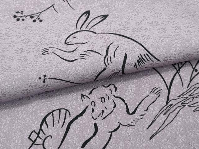 平和屋着物●上質な長襦袢 無双仕立て 鳥獣戯画 江戸鼠色地 逸品 未使用 CZAA3607s5