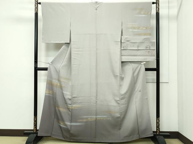 平和屋着物●極上 人間国宝 福田喜三郎 訪問着 霞文 暈し染め 金彩 胡桃染色地 伊と幸 三越扱い 反端付き 逸品 未使用 CZAA3627s5