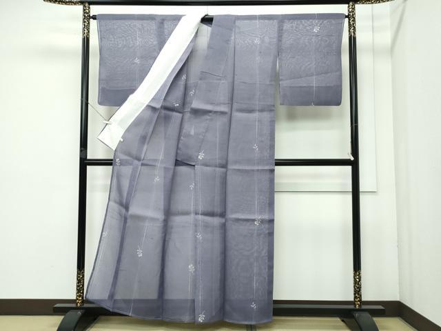 平和屋着物*極上 夏物 絹芭蕉 夏芭蕉 伝統工芸士 白川貞夫 草花文 紫鼠色地 十日町白新染織謹製 証紙付き 逸品 CZAA3639s5